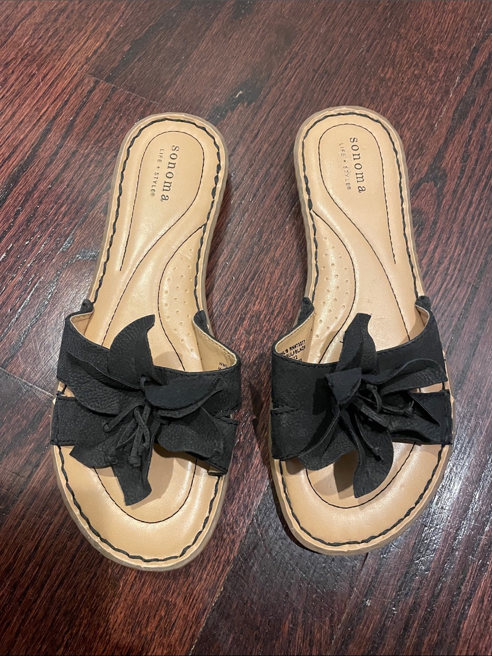 Sonoma Black Floral Bow Slide Mules with Tan Insole